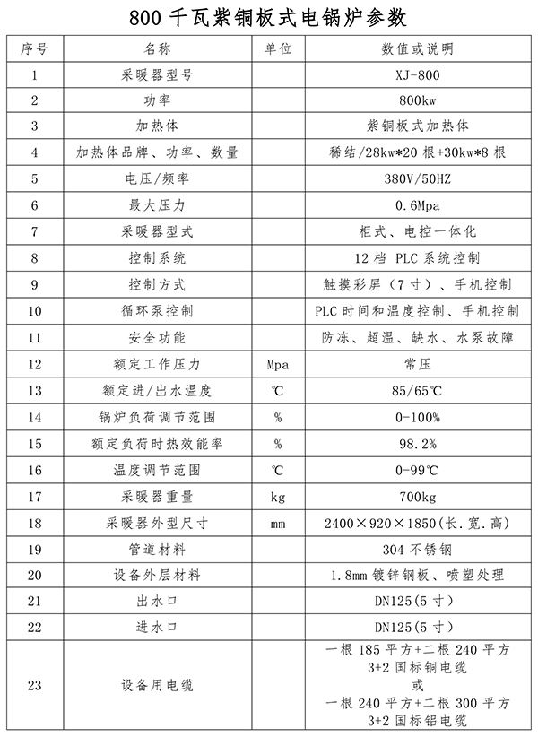 800kw紫銅板式電鍋爐