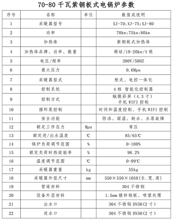 70-80kw紫銅板式電鍋爐